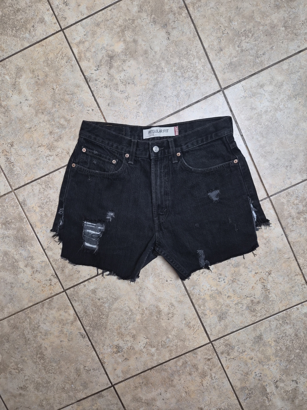 Vintage Levis Cutoff Shorts 505 Regular Fit Washed Faded Black Distressed 31